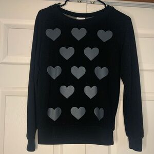 𝅺LIVE Love Dream, women’s sweater, black with grey hearts, xs.